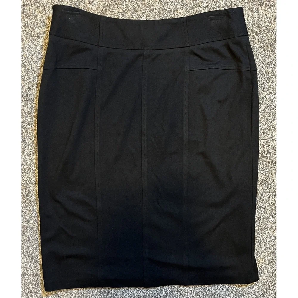 Chico's Skirt Womens 1 Black Stretch Knit Pencil Knee Length‎ Zip Work Office